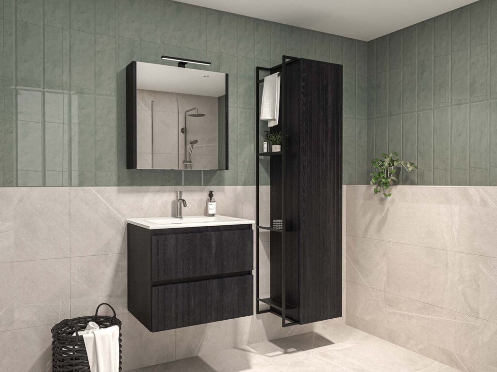 a bathroom with a mirror and sink